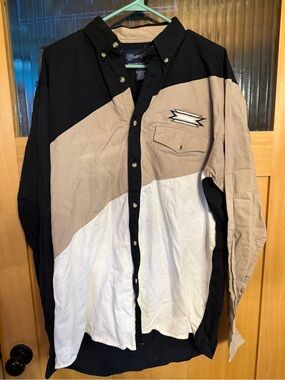 VINTAGE Wrangler Shirt Aztec Black White  Brown  Long Sleeve Western 90s LT